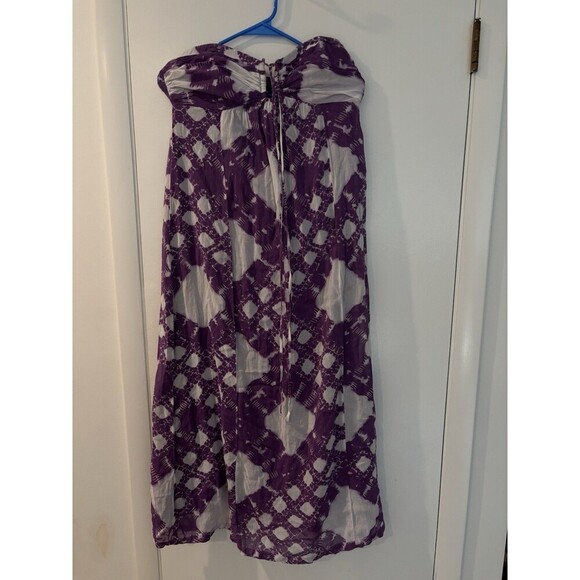 BCBG Maxazria Purple White Batik Halter/Strapless Maxi Summer Dress Small - Picture 3 of 4